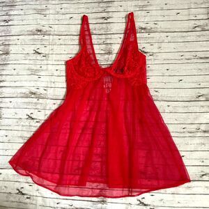 Victorias Secret Red Babydoll Nightie Dress Unlined Bra 34B Lingerie Underwire